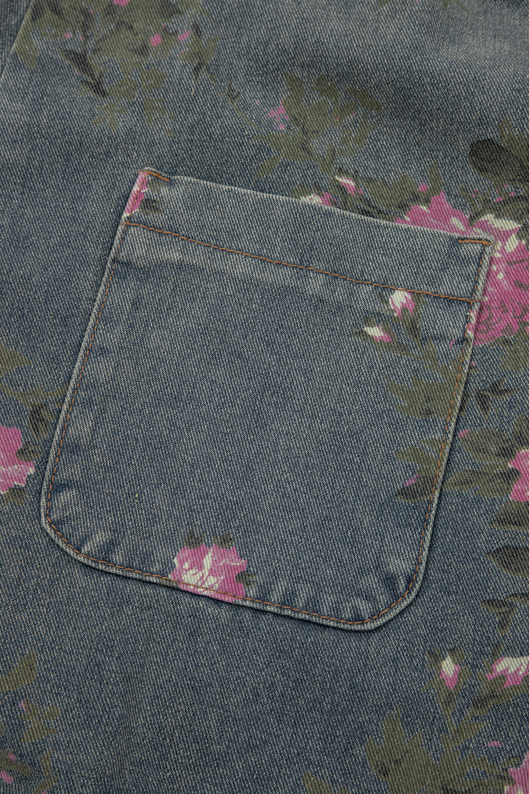 Gray Beau Floral Print Pleated High Waist Wide Leg Denim Jumpsuit