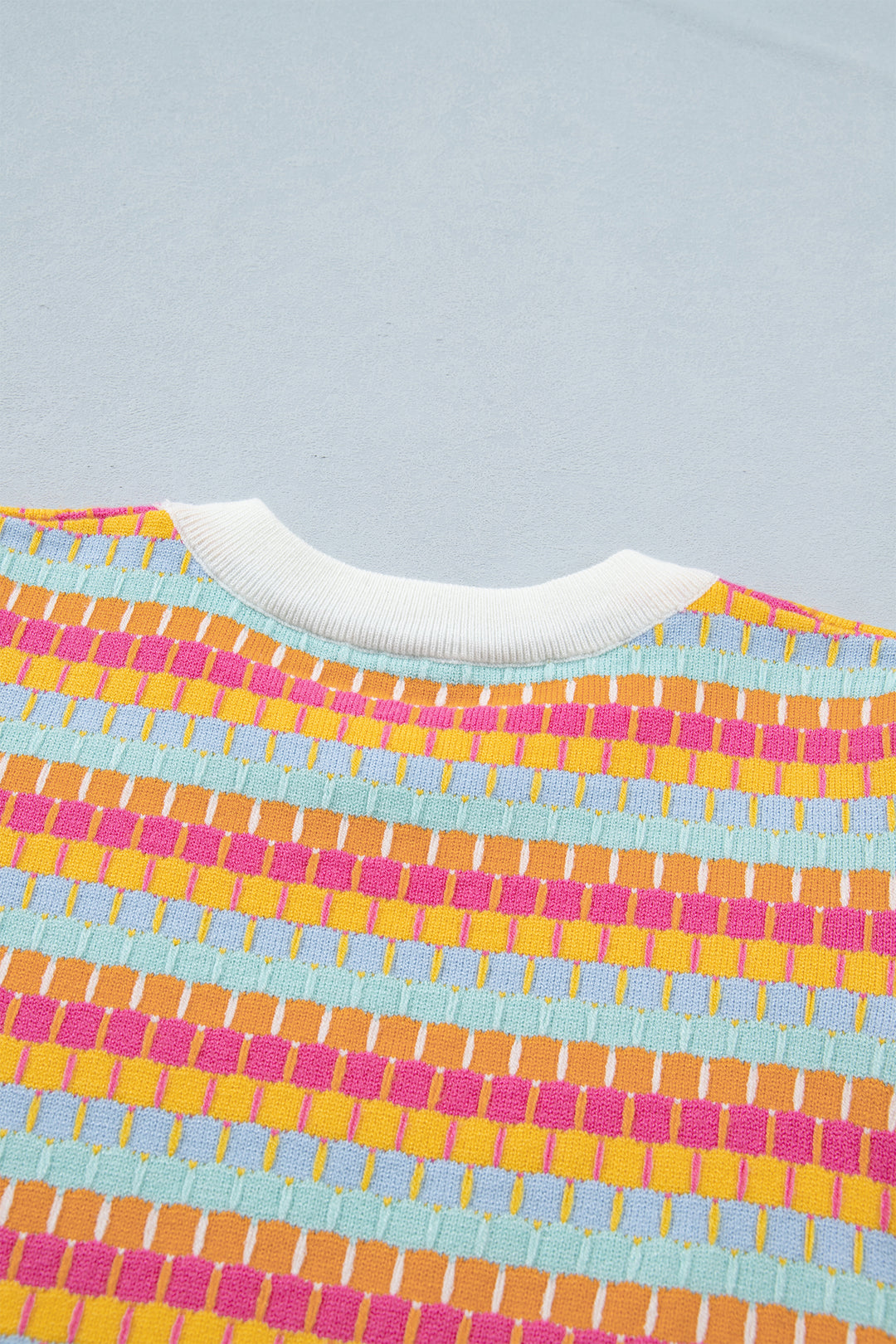 Orange Abstract Striped Knit Short Sleeve Sweater