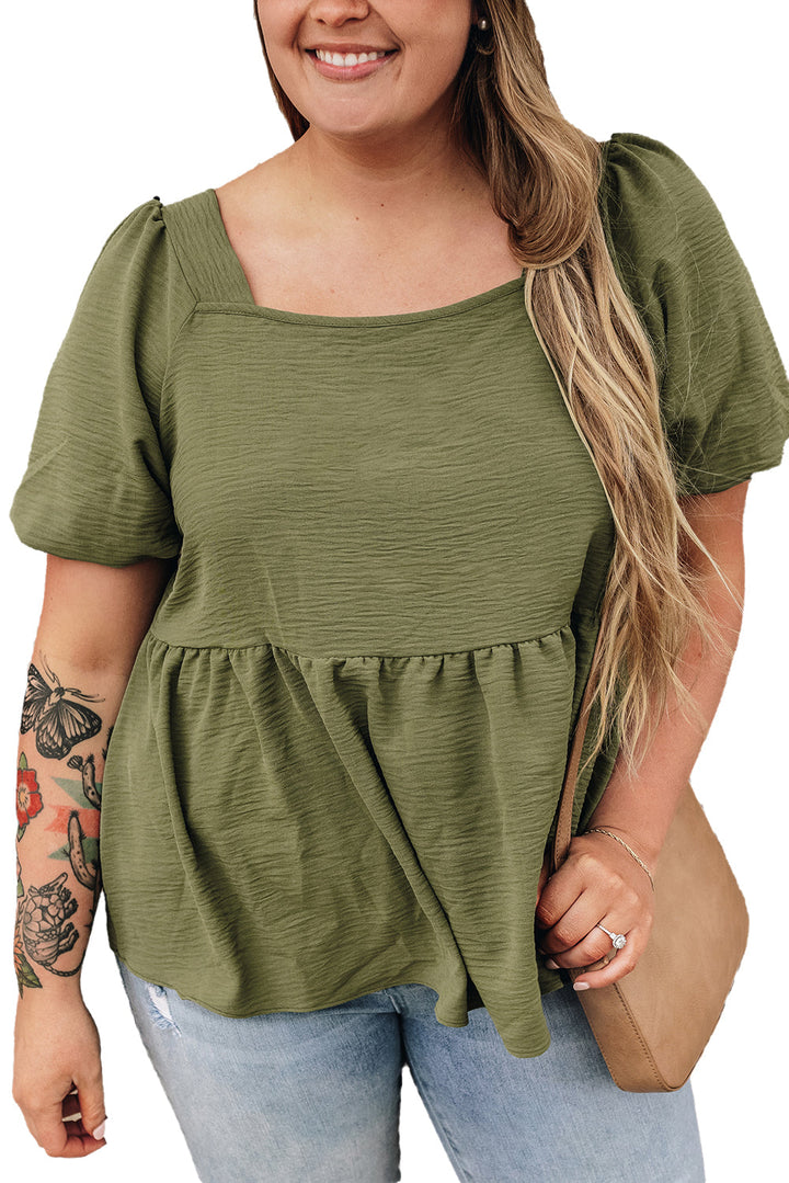 Solid Short Sleeve Square Neck Plus Babydoll Top