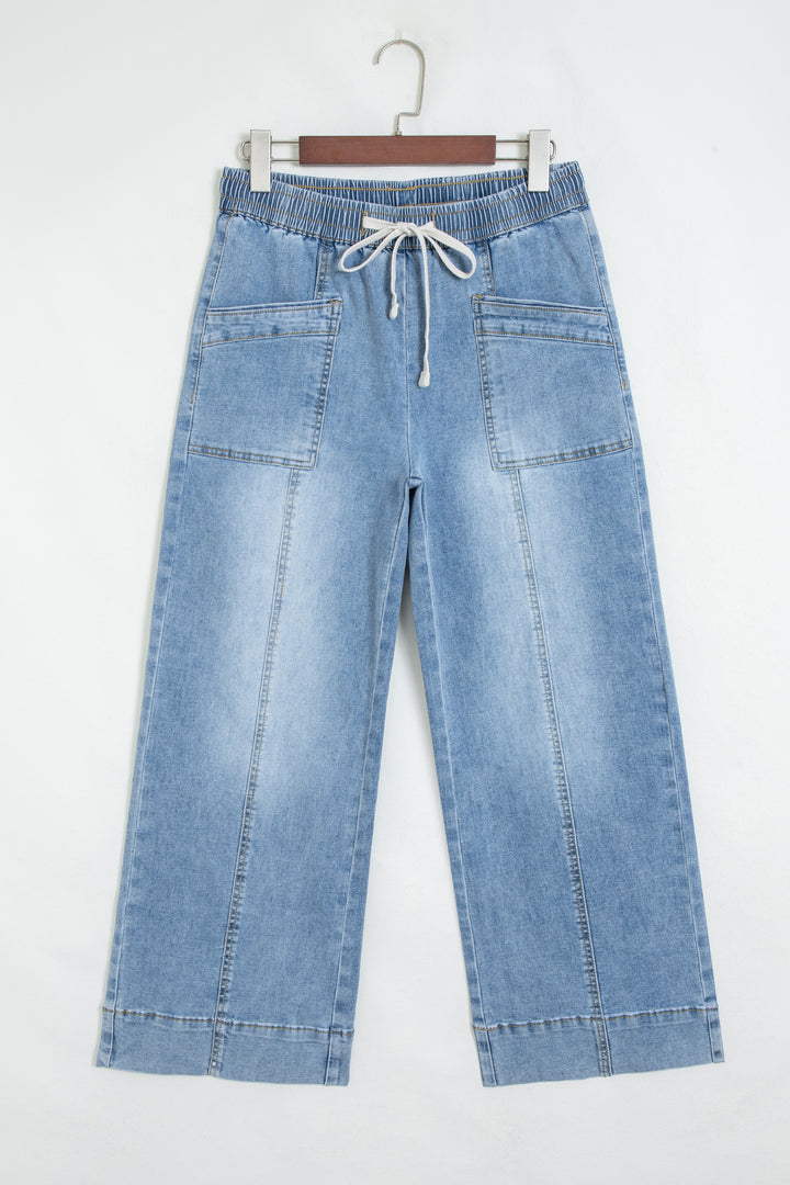 Beau Blue Drawstring Waist Wide Leg Ankle Length Jeans