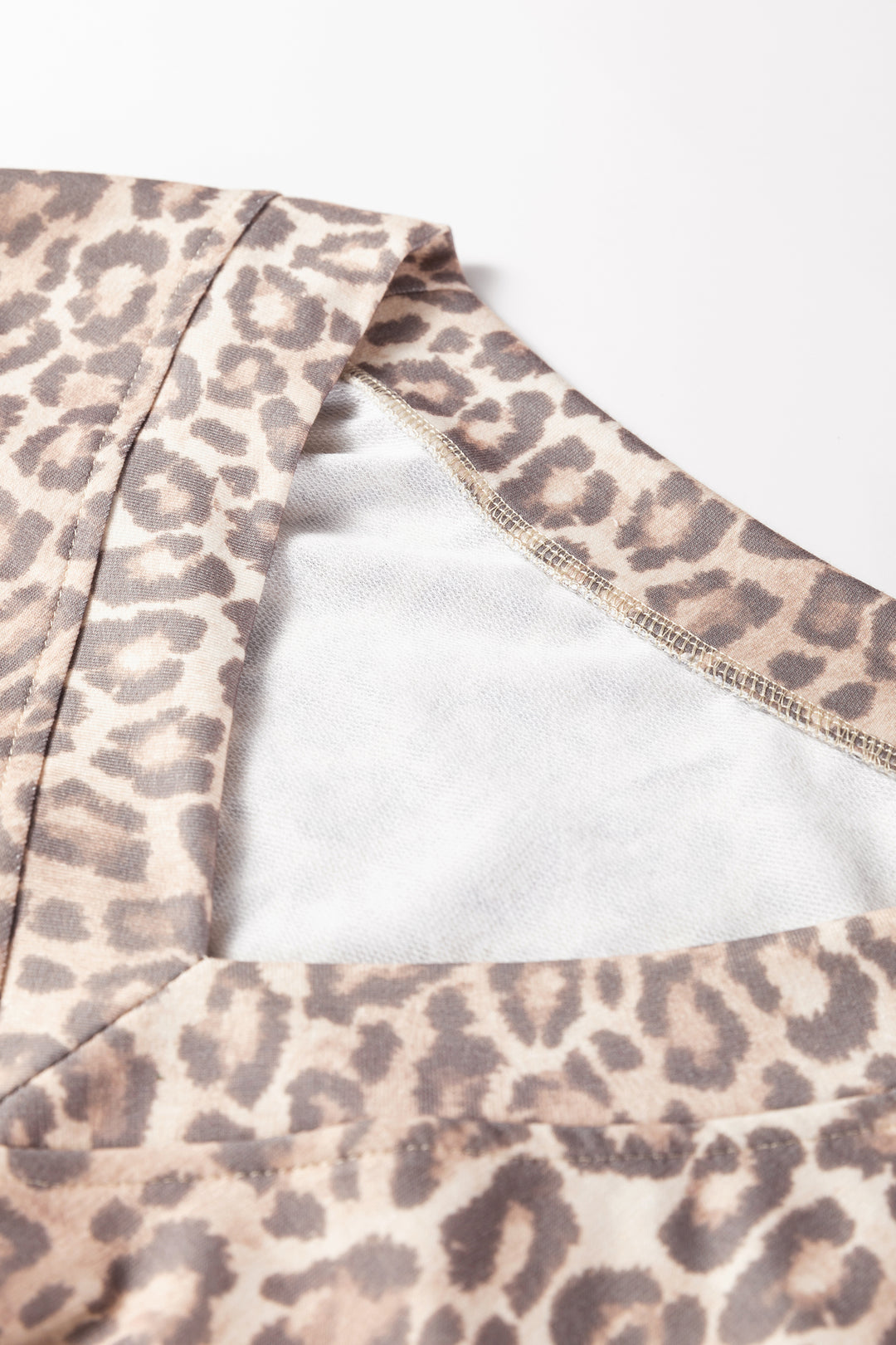Light French Beige Leopard Print Pullover Mini Skirt 2pcs Set