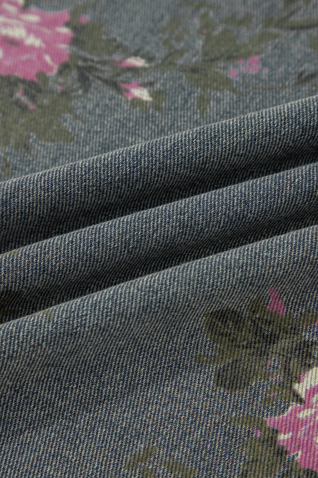 Gray Beau Floral Print Pleated High Waist Wide Leg Denim Jumpsuit