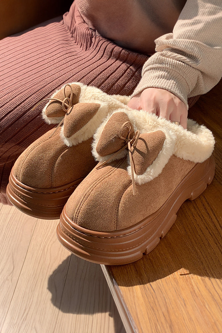 Cozy Faux Fur Lined Bow Decor Clog Slippers