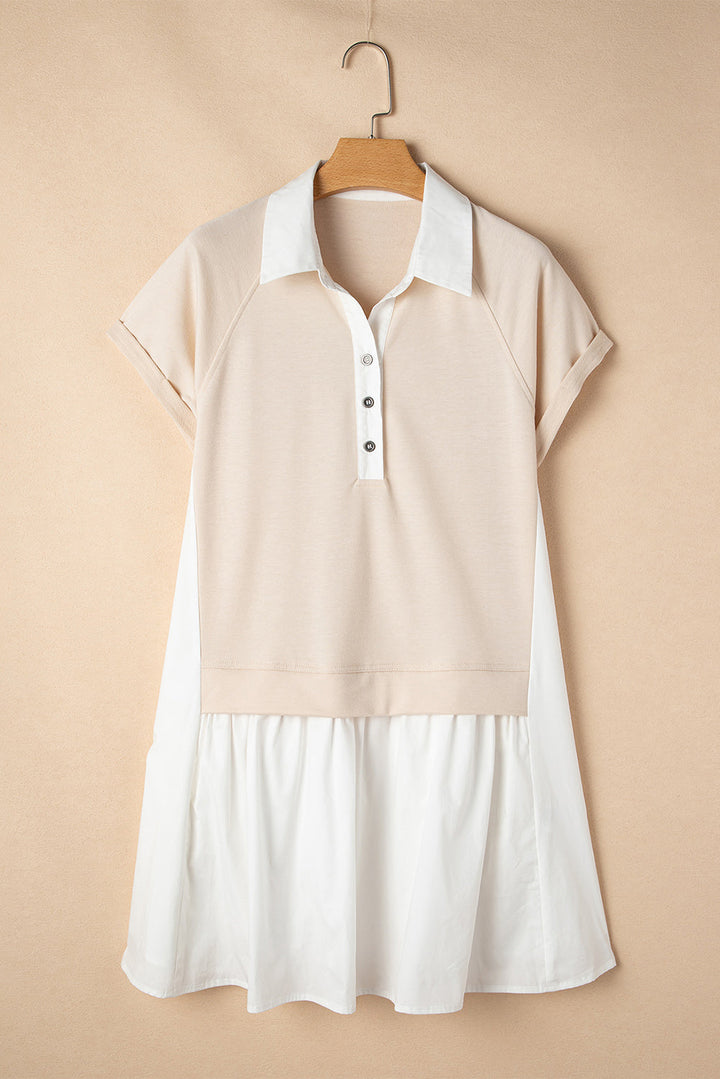 Shirt Collar Buttoned Patchwork Short Sleeve Mini Dress