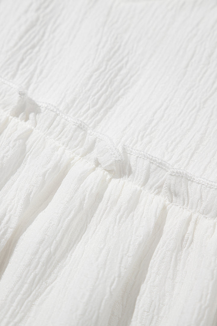 Textured Ruffled Trim V Neck Flutter Flowy Top