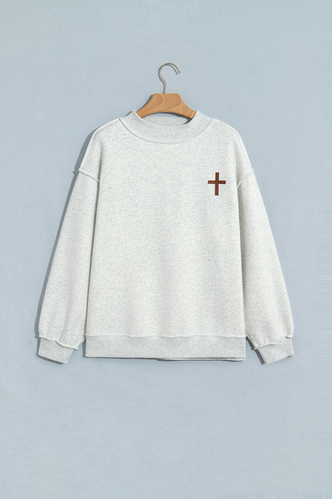 Light Grey Reversible Christian Faith Print Mock Neck Pullover Sweatshirt
