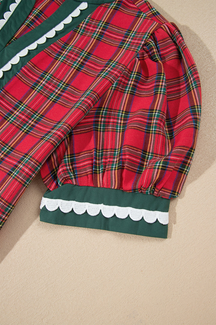 Red Plaid Mini Mini Shift Style Short Sleeve Dress