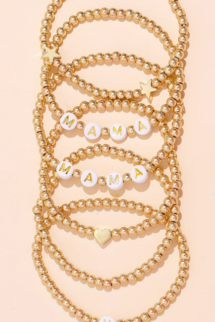 Ensemble de 6 bracelets plaqués en forme de cœur et d'étoile MAMA
