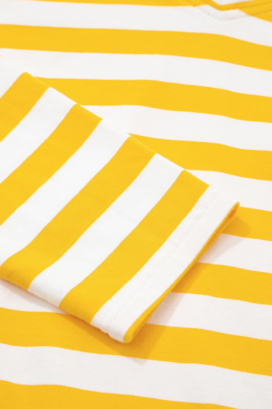 Yellow Stripe Striped Lace Patchwork V Neck Long Sleeve Top