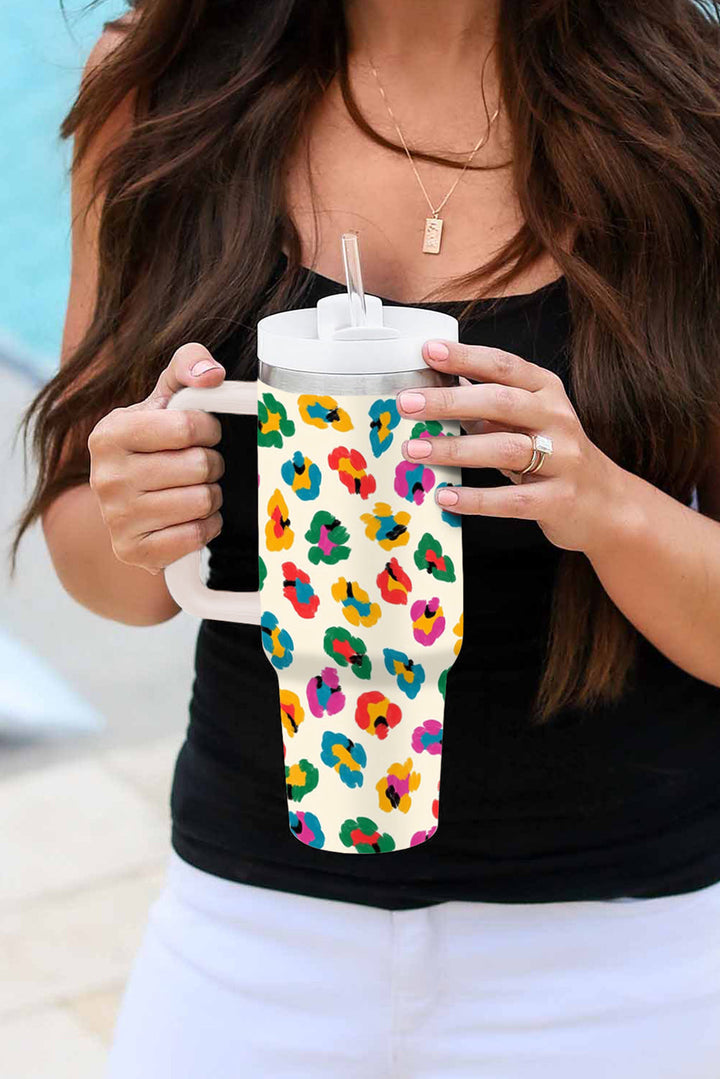 Multi Color Leopard Print Handle Stainless Tumbler 40oz