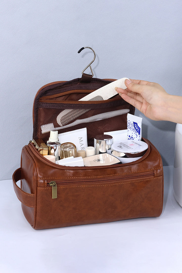 Grande trousse de maquillage multifonctionnelle en cuir PU