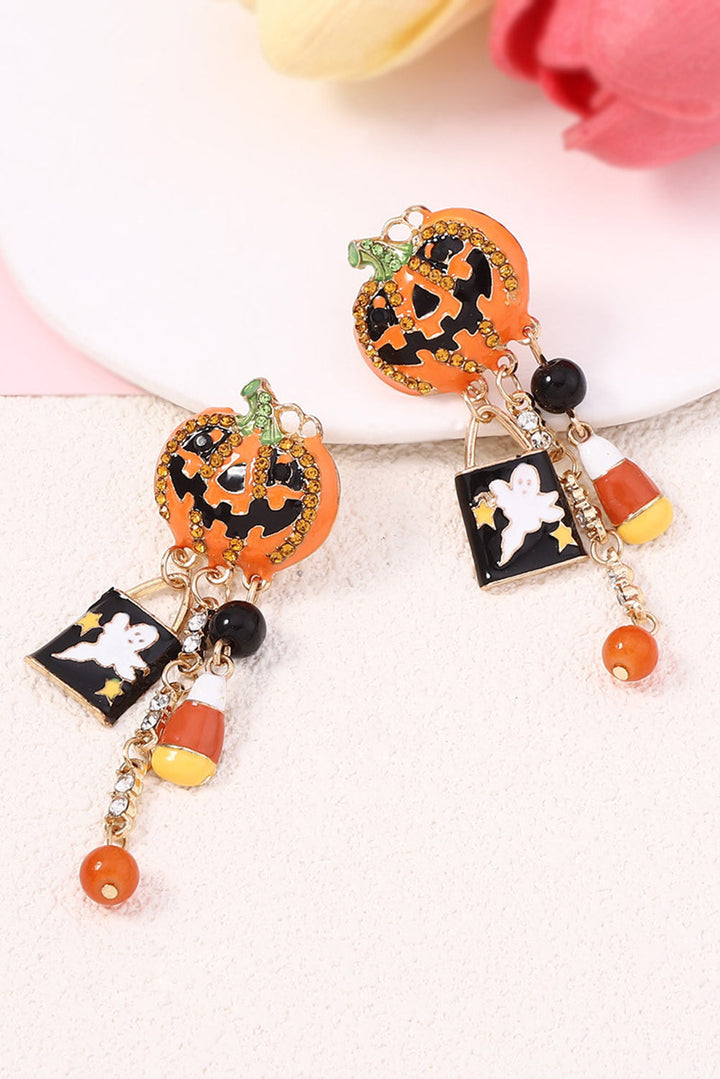 Boucles d'oreilles à pompons fantômes citrouilles strass Halloween