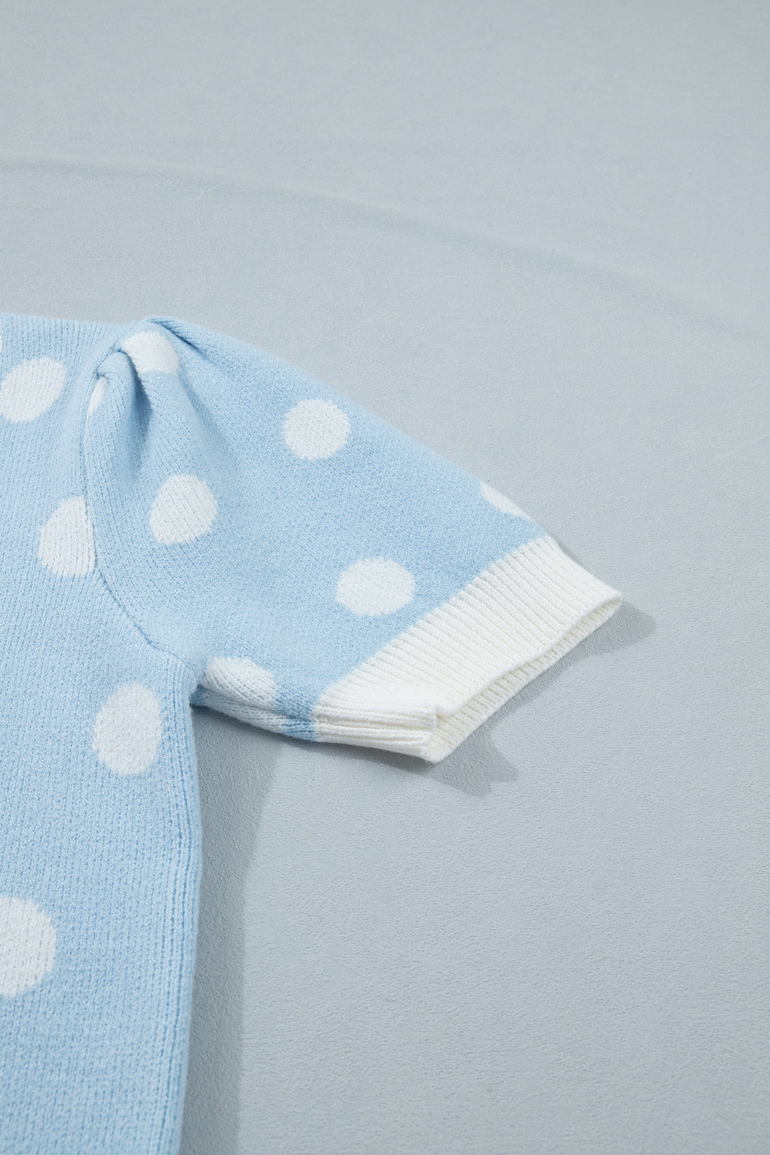 Light Blue Polka Dot Puff Short Sleeve Sweater Top