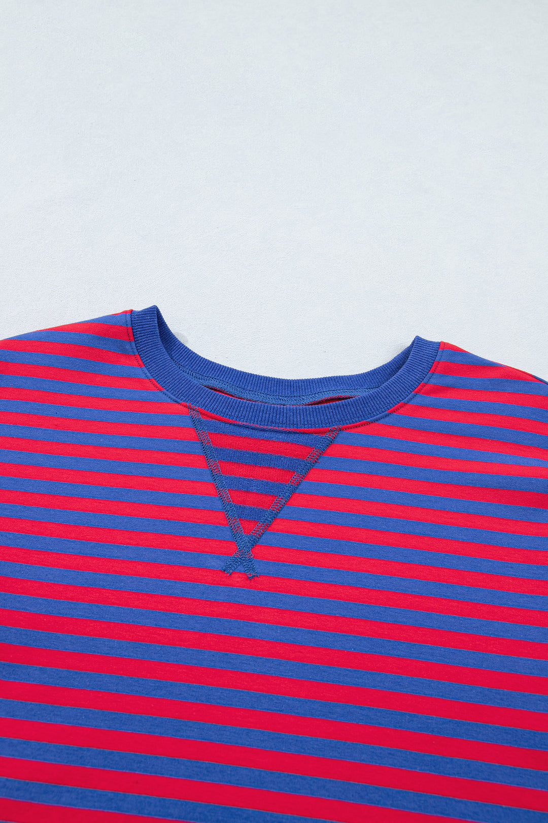 Navy Stripe Ribbed Cotton Two-Piece Short Set with Chest Patch Detail