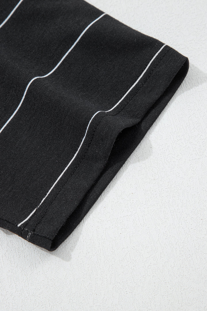 Black Stripe Half Sleeve Tee Drawstring Shorts 2pcs Set