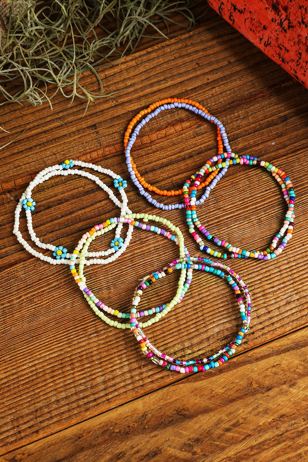 Flower Random Color Multi Layered Beaded Anklet Set
