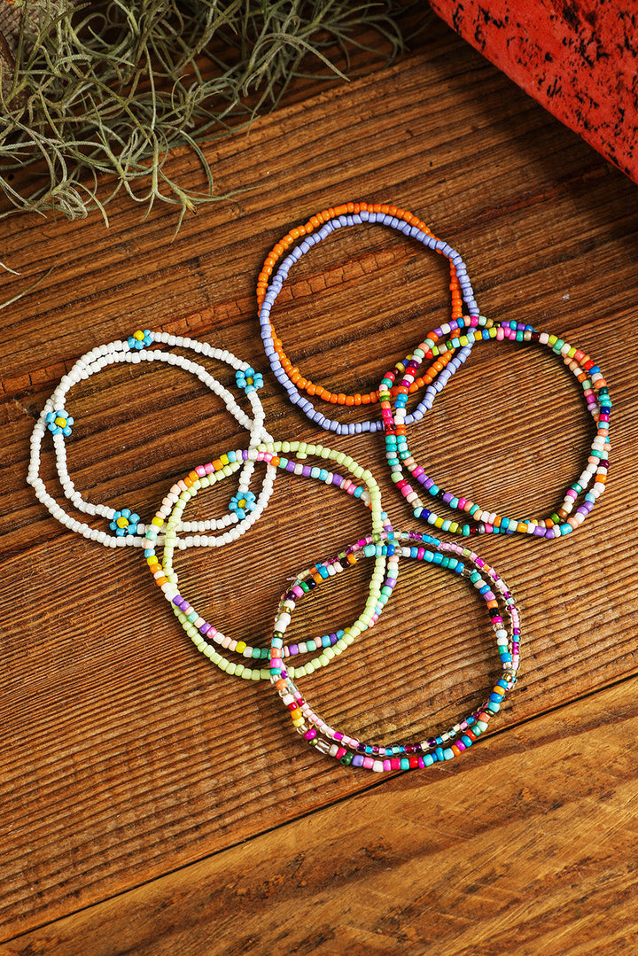 Flower Random Color Multi Layered Beaded Anklet Set