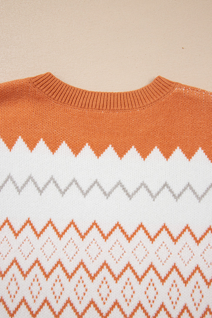 Zigzag Geometric Pattern Knitted Pullover Sweater