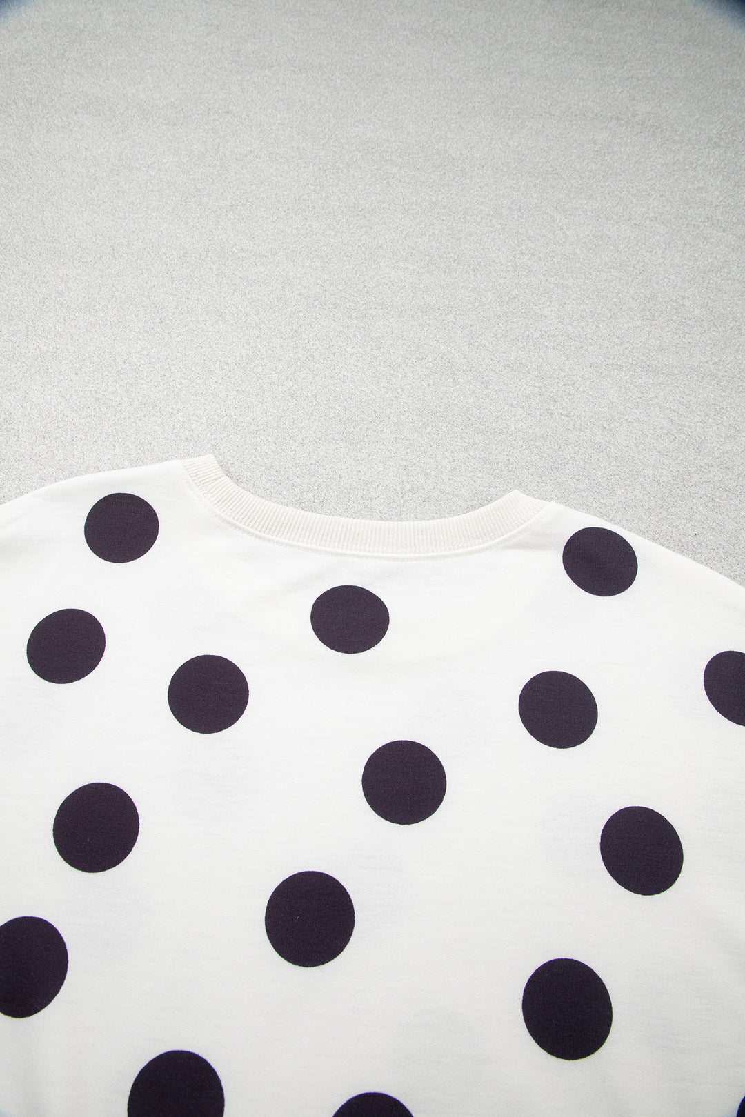 Beige Casual Polka Dot Round Neck Pullover Sweatshirt