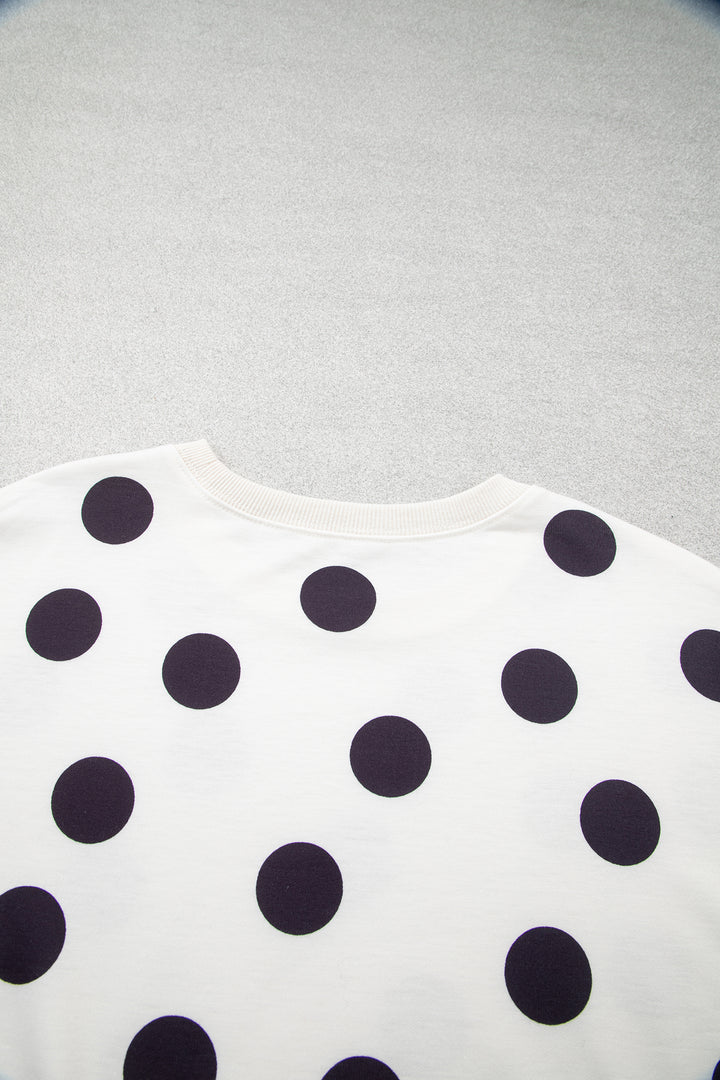 Beige Casual Polka Dot Round Neck Pullover Sweatshirt