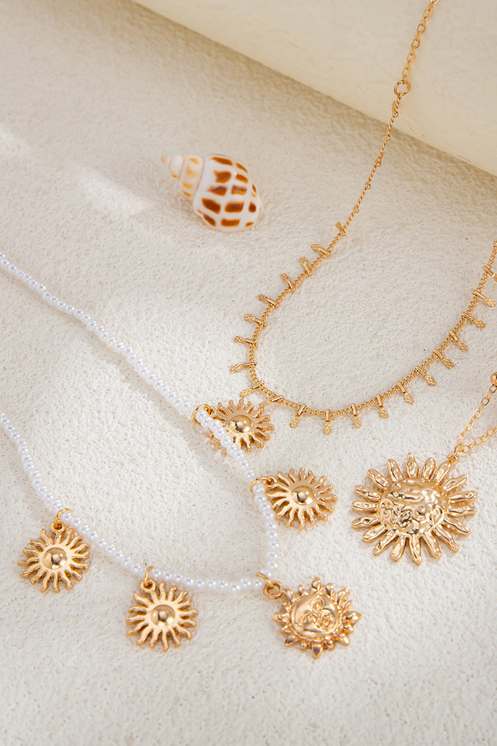 Ensemble de 3 colliers déesse du soleil en alliage plaqué et perles