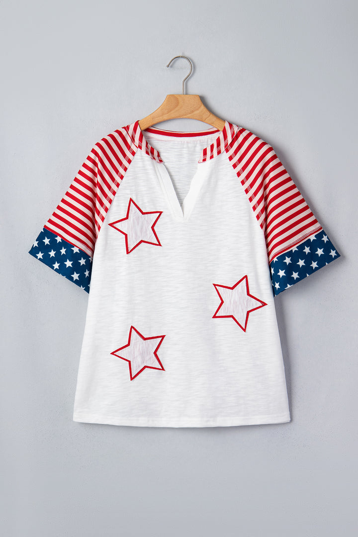 Fiery Red Star Detail Flag Inspired Short Sleeve Top