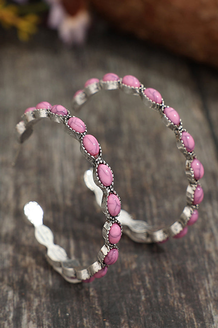 Boucles d'oreilles rétro en forme de C avec incrustation de pierres précieuses