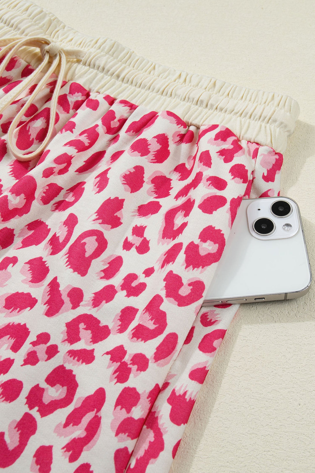 Rose V Neck Collar Leopard Printed 2pcs Short Set