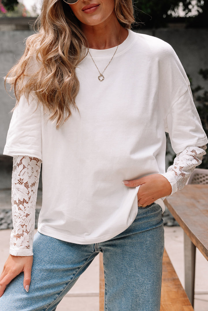 White Lace Long Sleeve Insert Tee