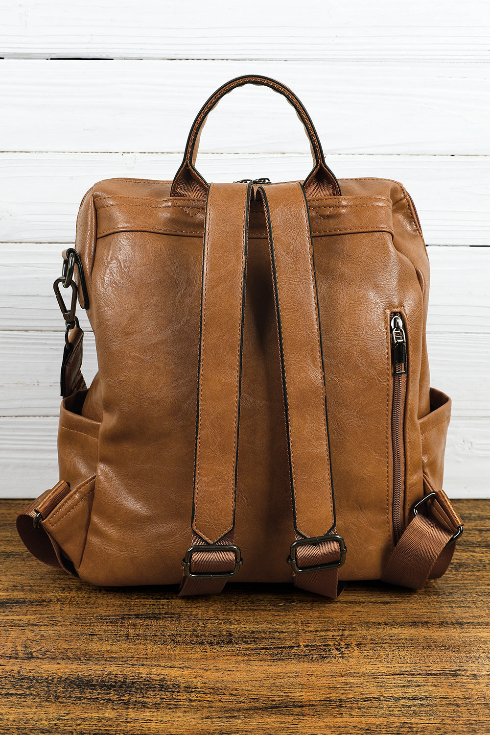 Grand sac à dos en cuir PU avec sangle brodée