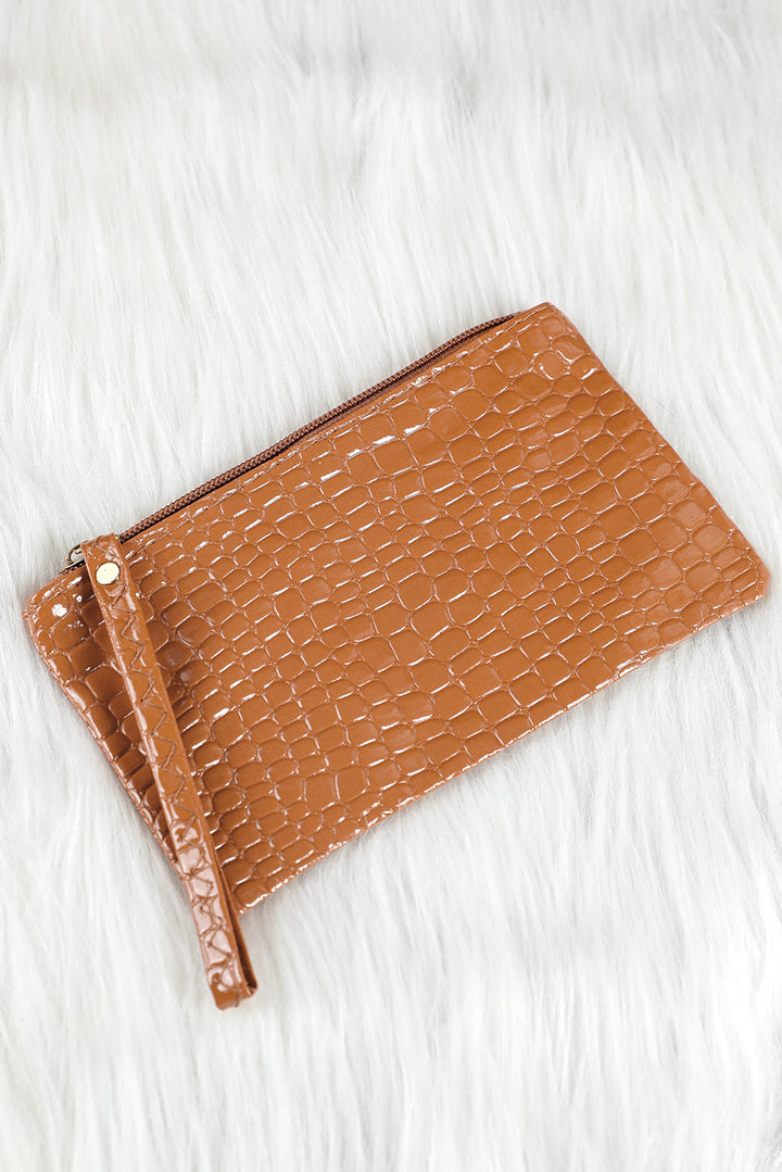 Portefeuille à dragonne zippé motif crocodile