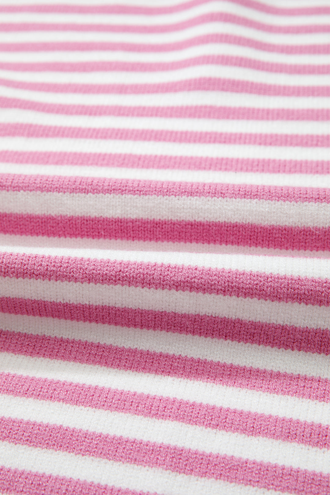 Pink Stripe Striped Button Placket Drop Shoulder Long Sleeve Sweater
