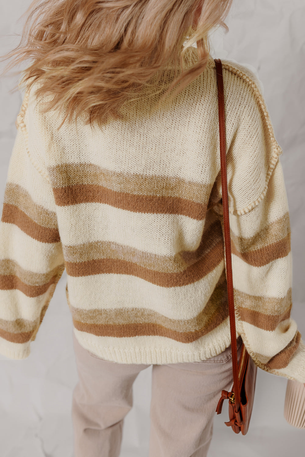 Exposed Seam Drop Shoulder Knit Baggy Sweater