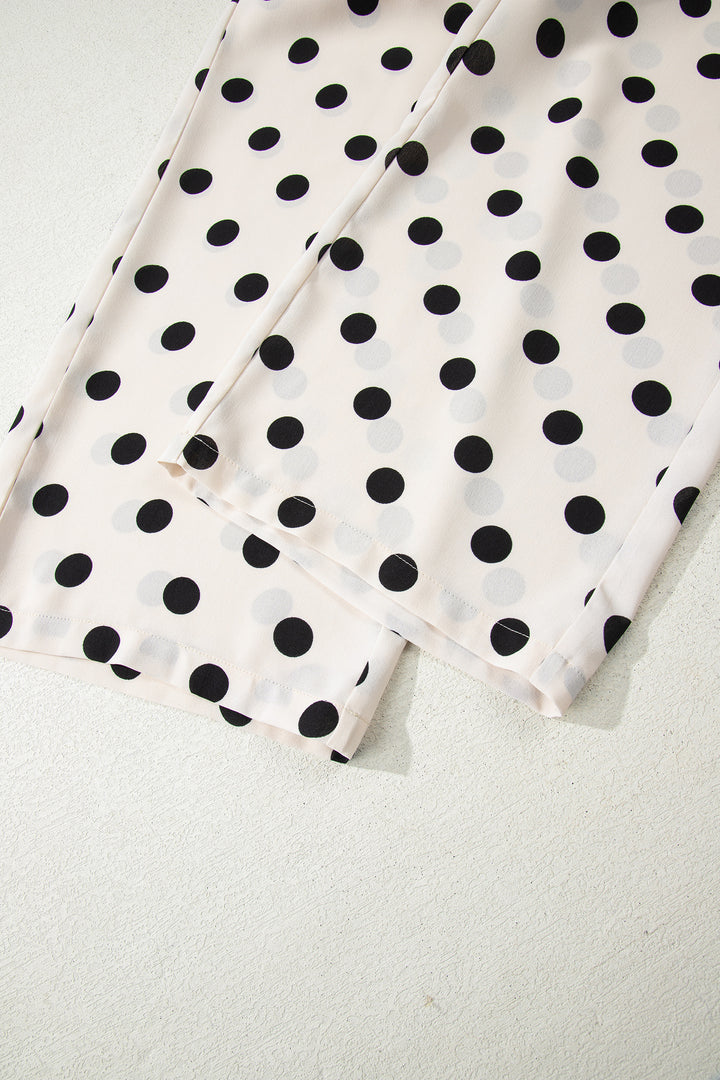 White Polka Dot Print Patched Pocket Mid-rise Straight Leg Pants
