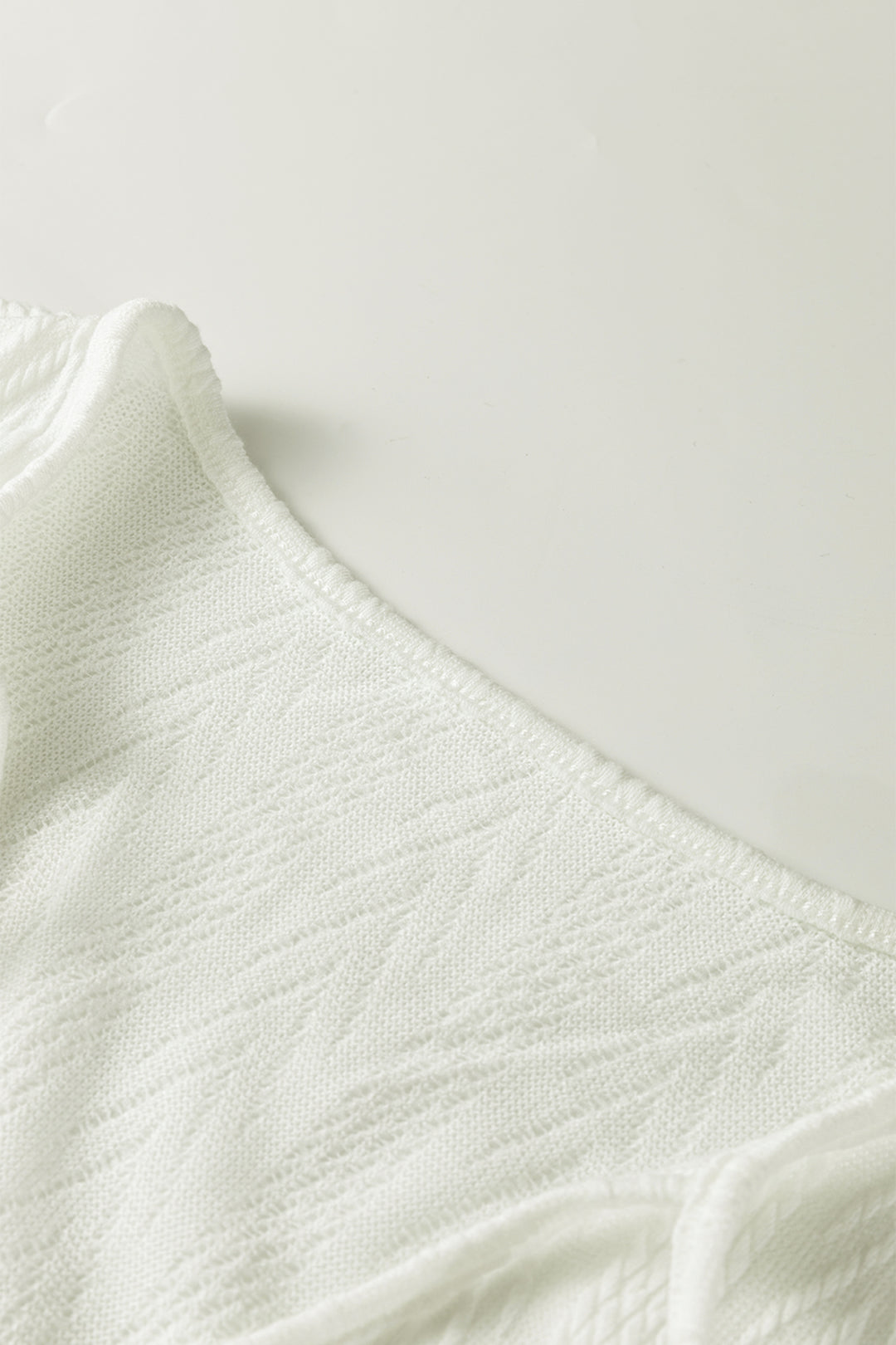 Floral Patchwork Textured Knit Drawstring V Neck Blouse