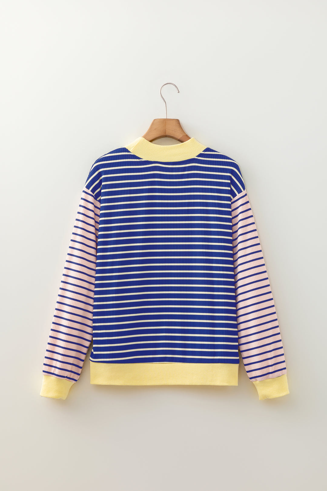 Blue Stripe Contrast Long Sleeve Crew Neck Pullover Top