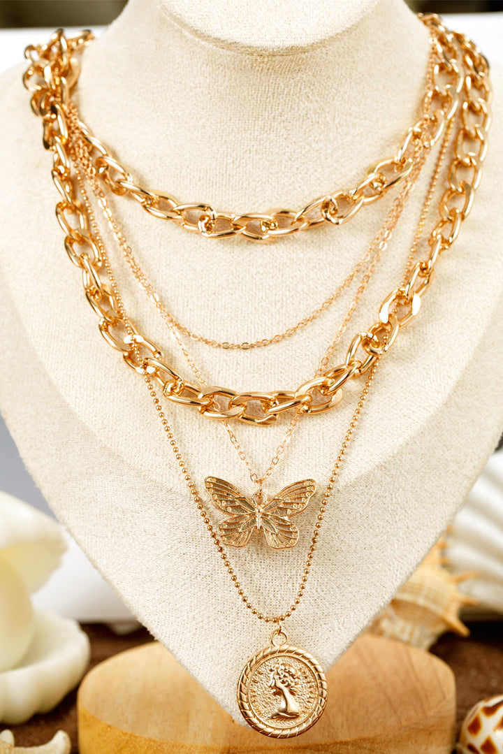 Plated Alloy Multilayer Butterfly Charm Necklace