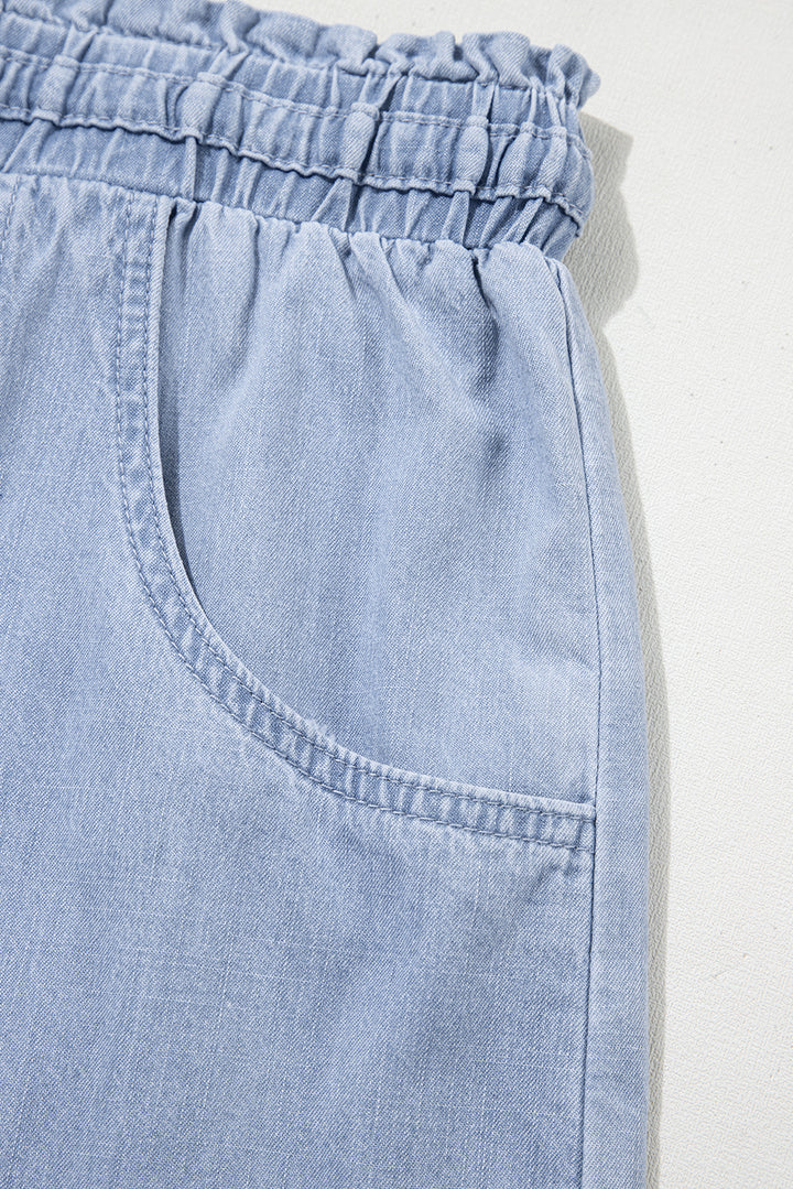 Beau Blue Pocketed Drawstring High Waist Plus Size Denim Shorts