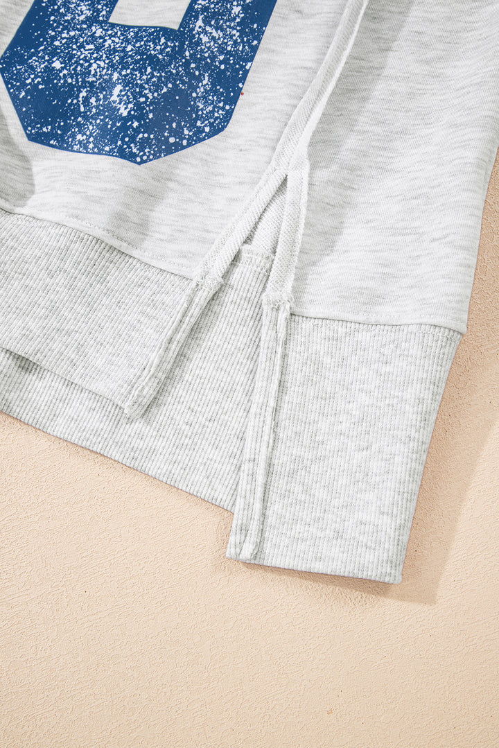 Light Grey Faded Varsity Print Loose Pullover Top