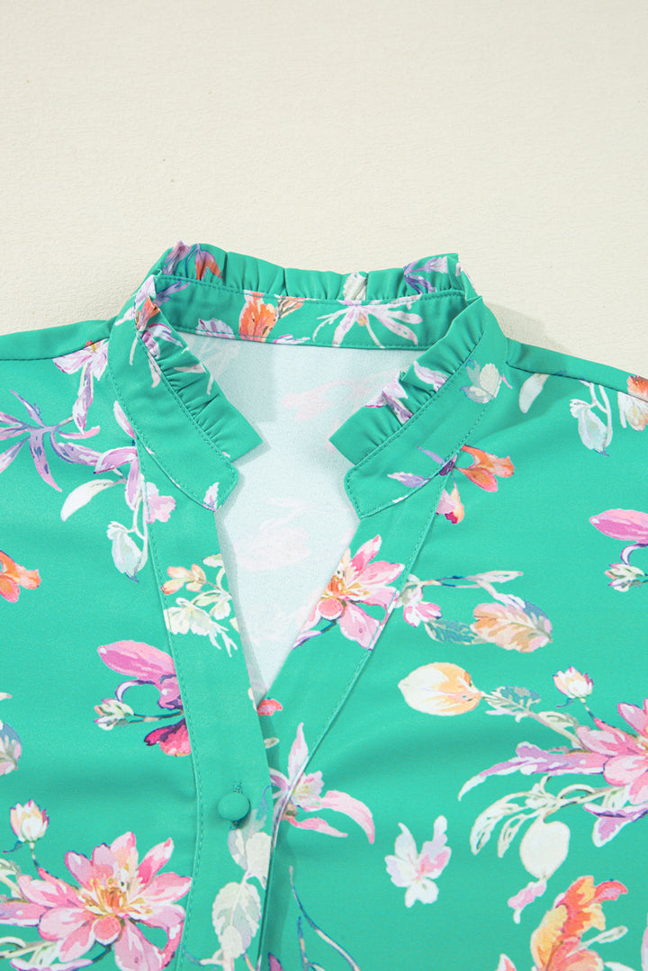 Floral Lantern Sleeve Button Front Shirt