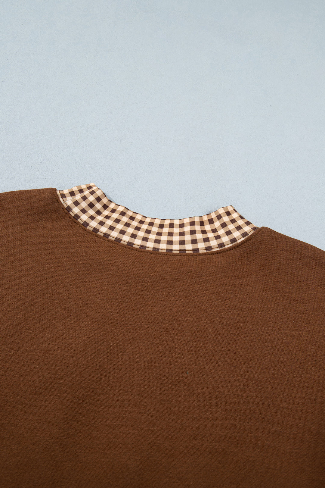 Chicory Coffee Plaid Trim High Neck WEST Letter Graphic Baggy Sweatshirt