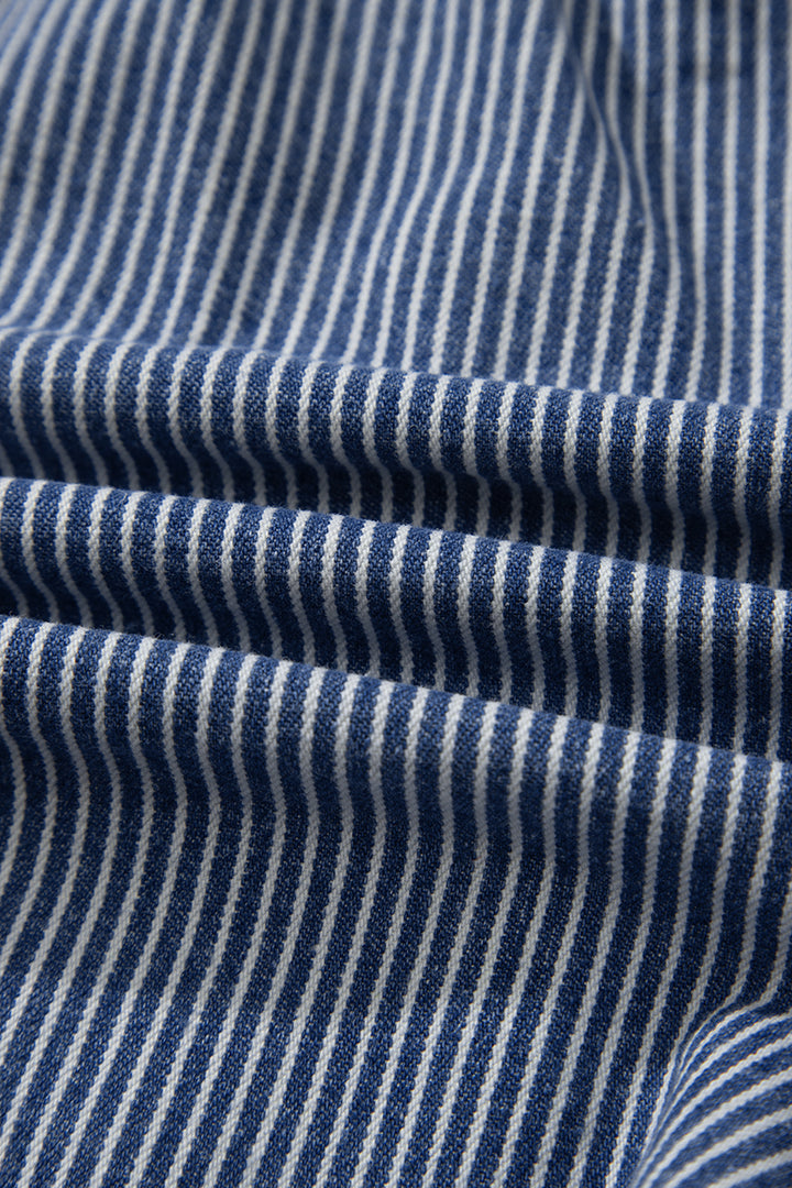 Blue Stripe Drawstring Elastic Waist Casual Denim Shorts