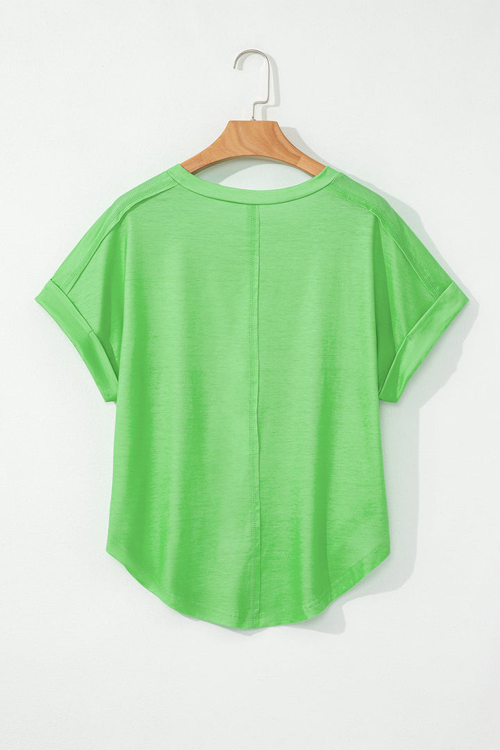 Colorblock Rounded Hem Loose T Shirt