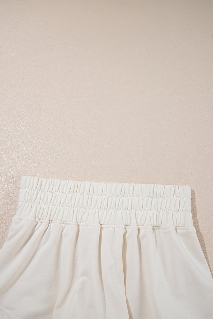 Beige 2pcs Cropped Tee and Ruffle High Waist Skort Set
