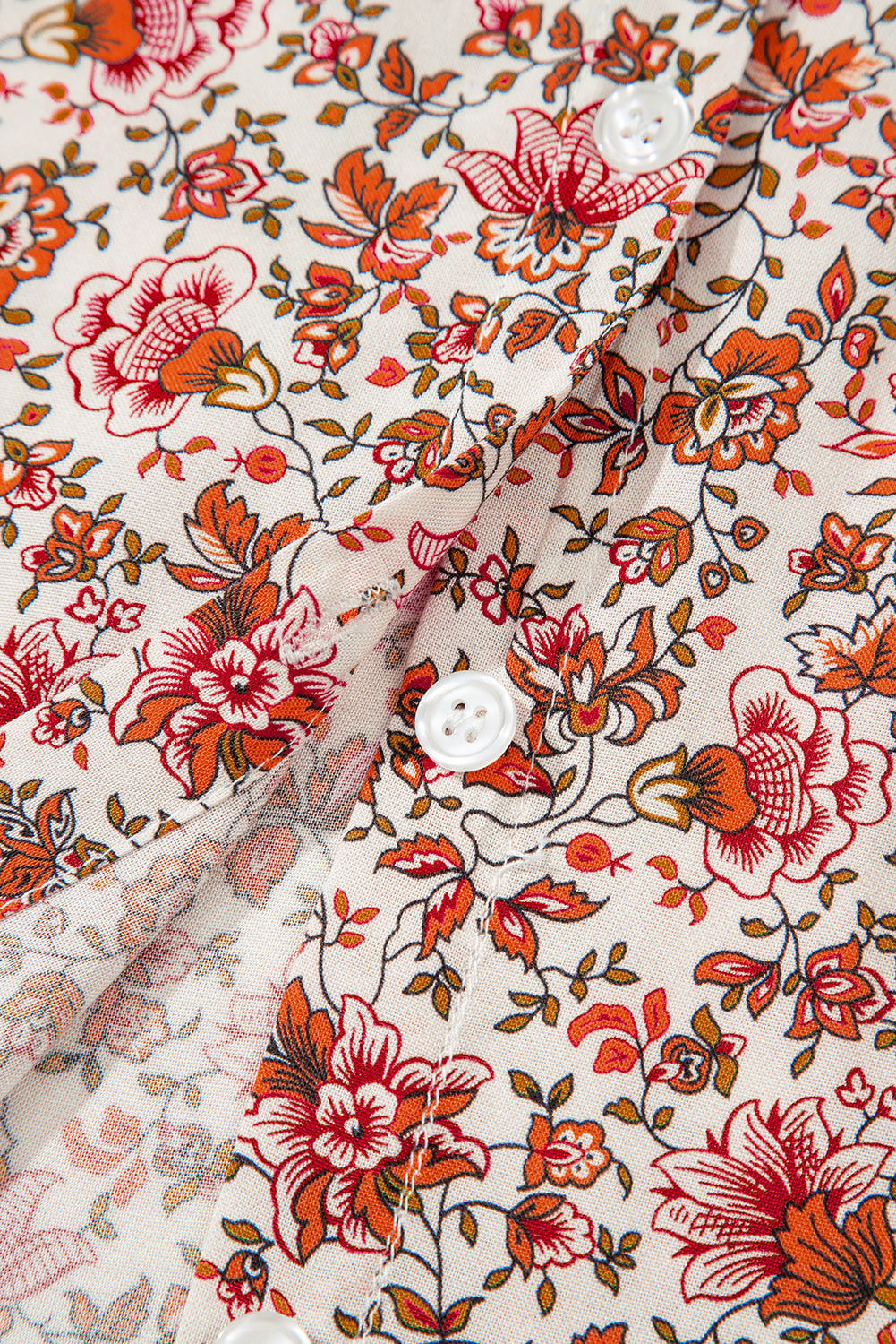 Floral Print Pleated Detail Notched Neck Puff Sleeve Blouse