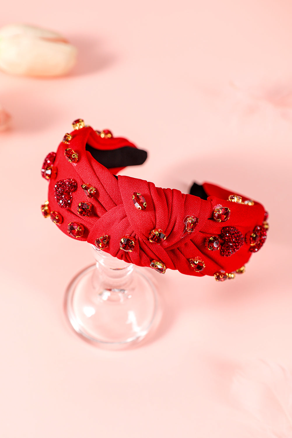 Serre-tête large noué en forme de cœur avec strass et verre