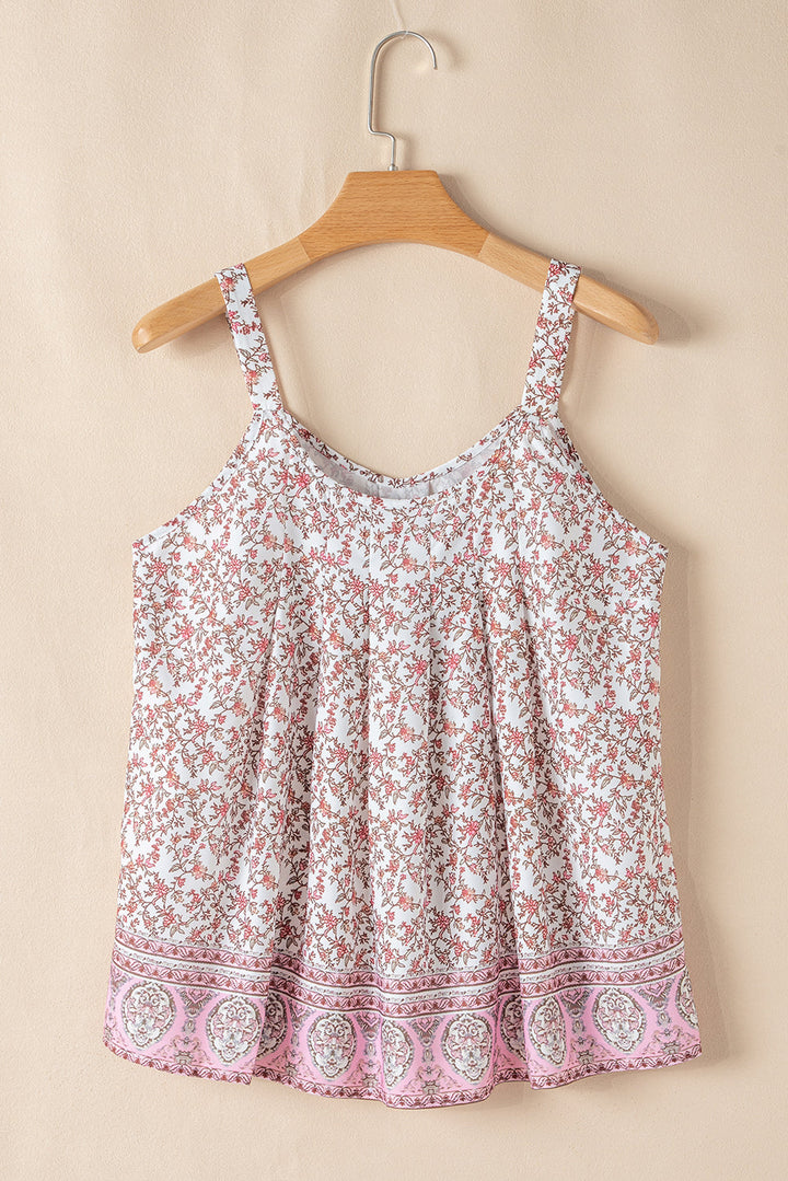 Bohemian Floral Pleated U Neck Vest