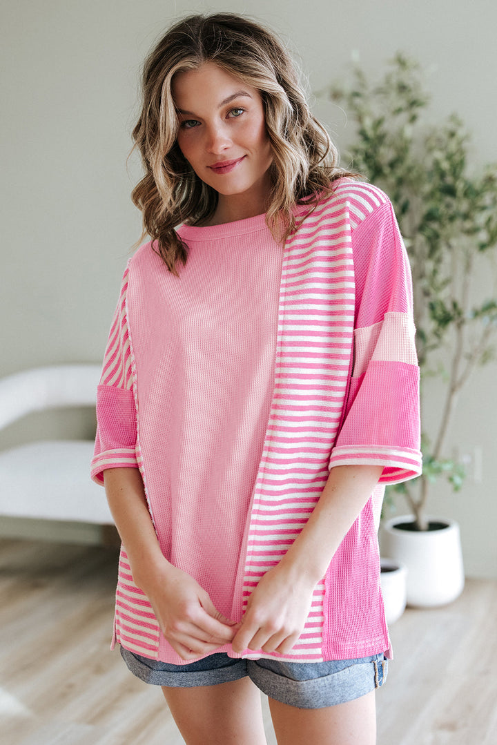 Color Block Patchwork Loose Half Sleeve T Shirt