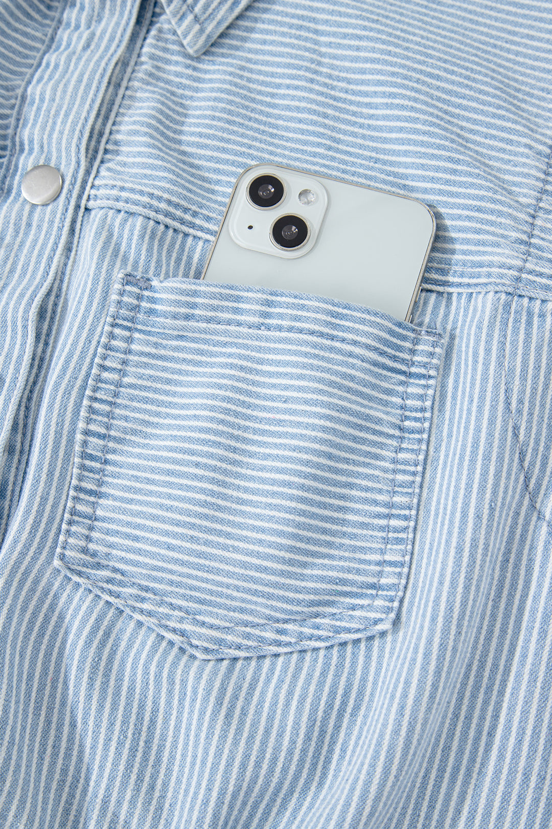 Sky Blue Stripe Sleeveless Denim Mini Dress