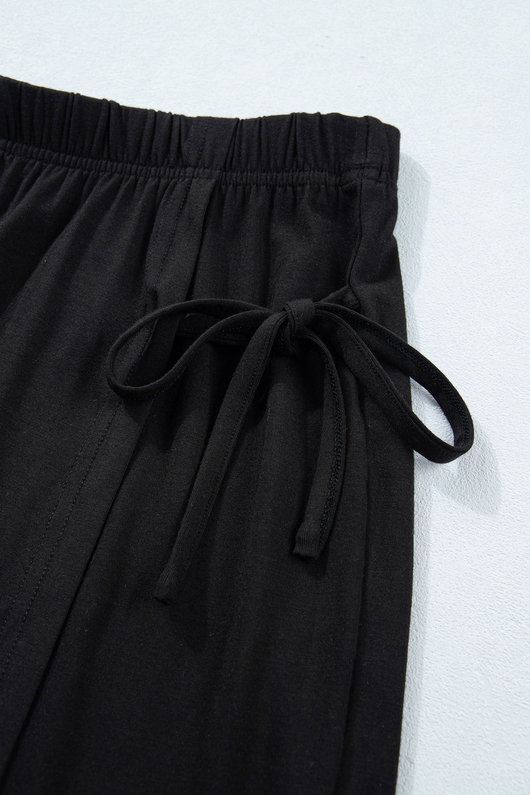 Black Solid Color Oversize Tee Tie Wrap Mini Skort 2pcs Set